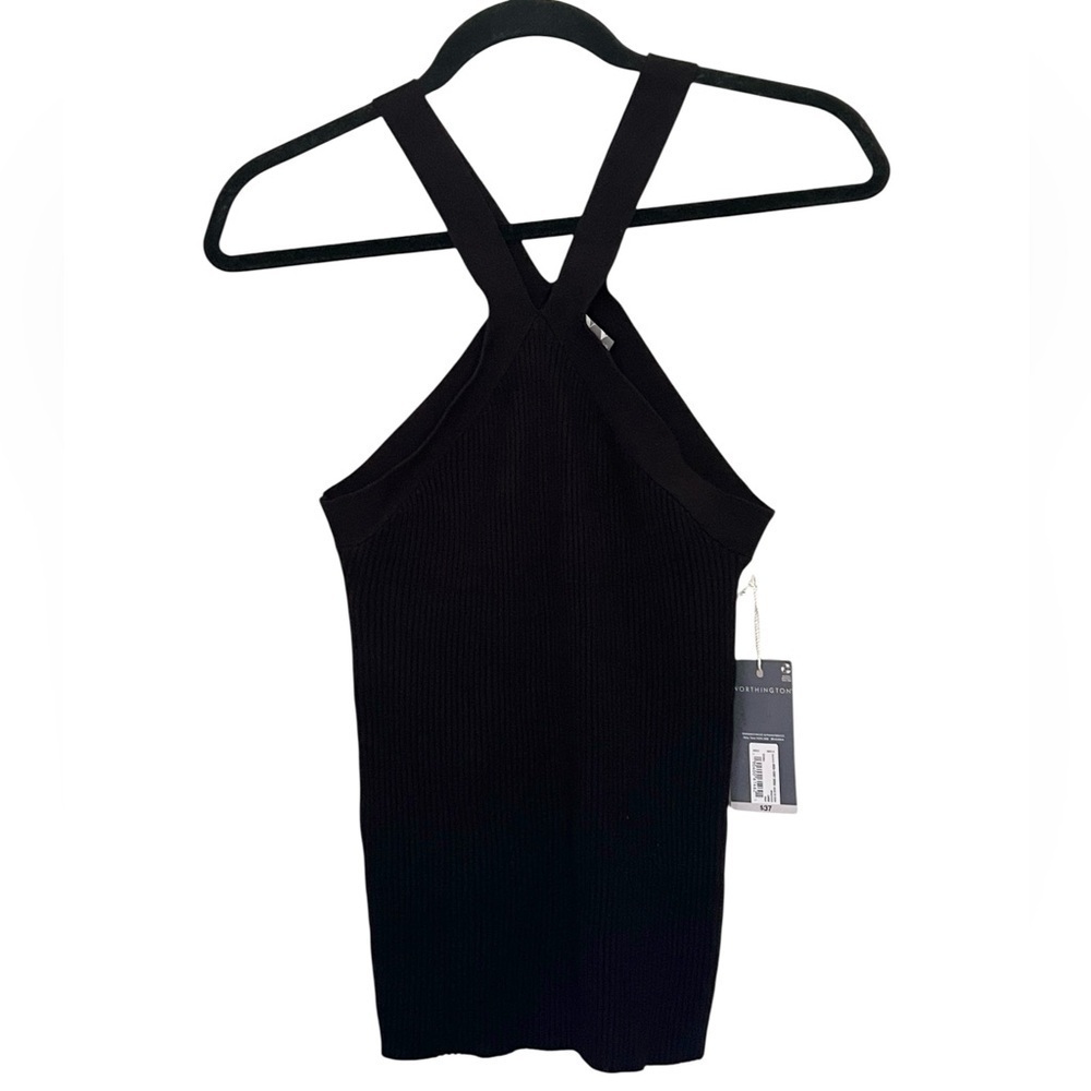 Worthington Black Ribbed Halter Top NWT Large